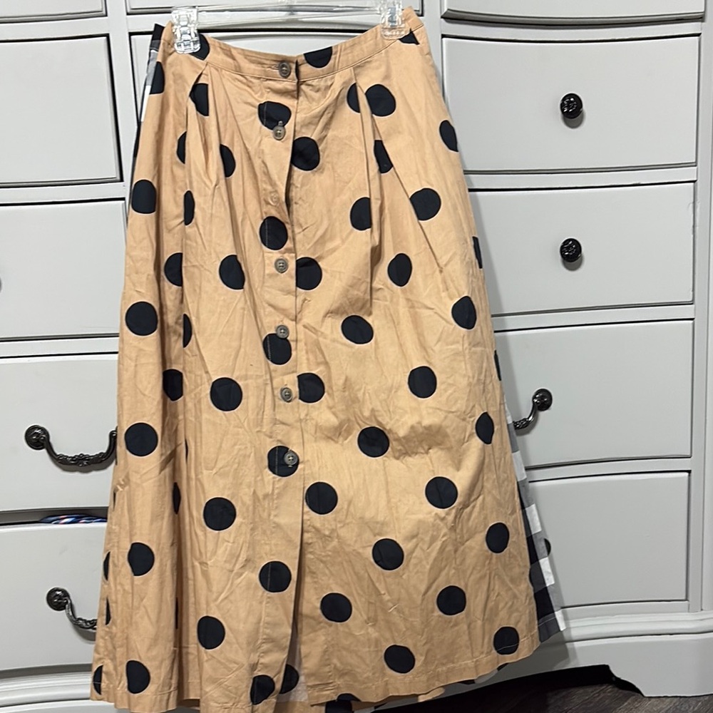Who What Wear Cream and Black A-Line Midi Skirt